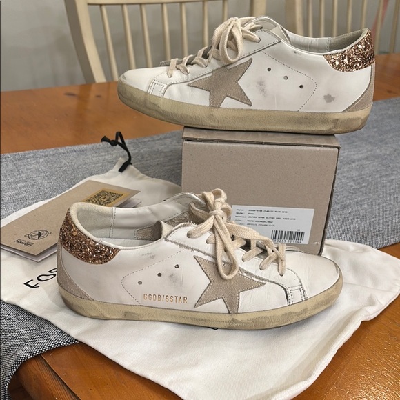 Golden Goose White and Rose Gold Sneakers Distressed Style Excellent Condition - Picture 1 of 7